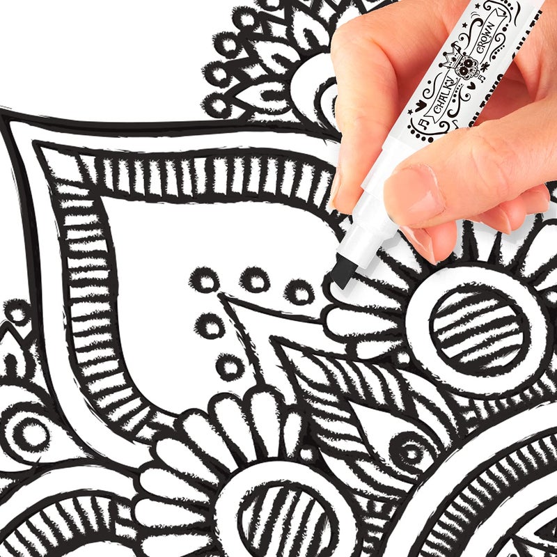 CHALKY CROWN قلم ماركر سائل تشالكي كراون - قلم مسح جاف - أقلام طباشير لعلامات السبورة، النوافذ، السبورة السوداء، الزجاج - طرف قابل للعكس 6 مم (أسود، 5 عبوات) - Image 4